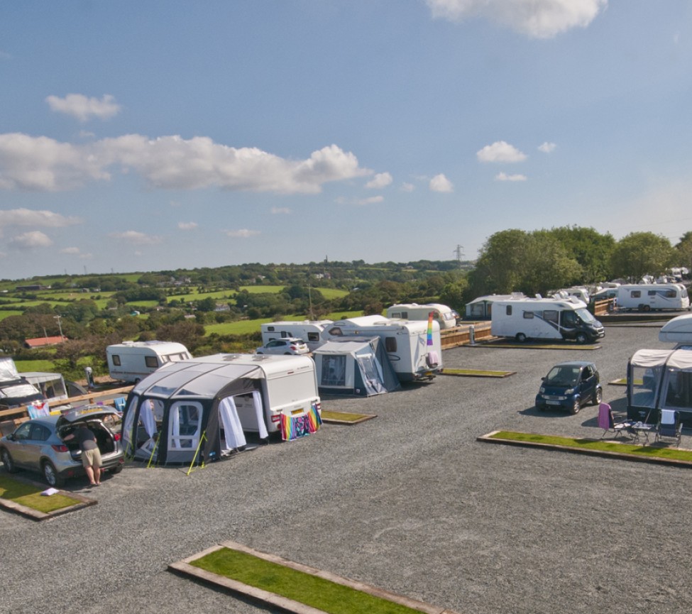 view of the park and countryside at Globe Vale Holiday Park in Cornwall