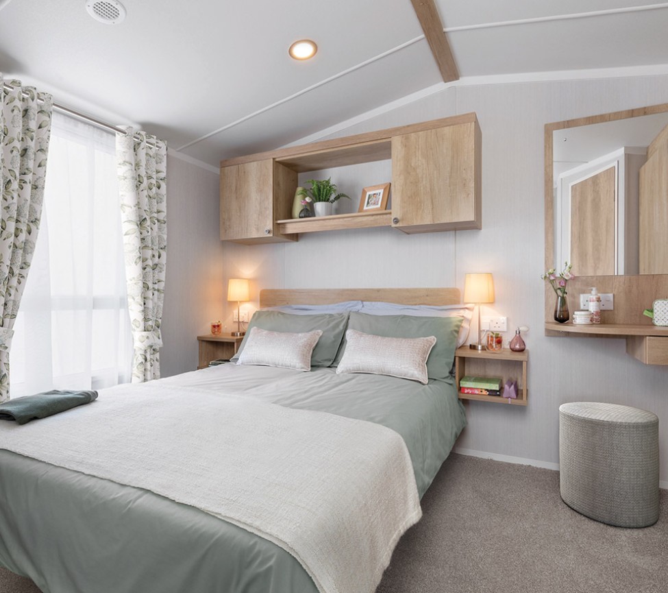 Large double bedroom in the 2024 Swift Burgundy caravan