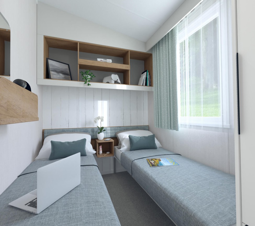 Contemporary twin bedroom in the 2024 Swift Ardennes holiday home