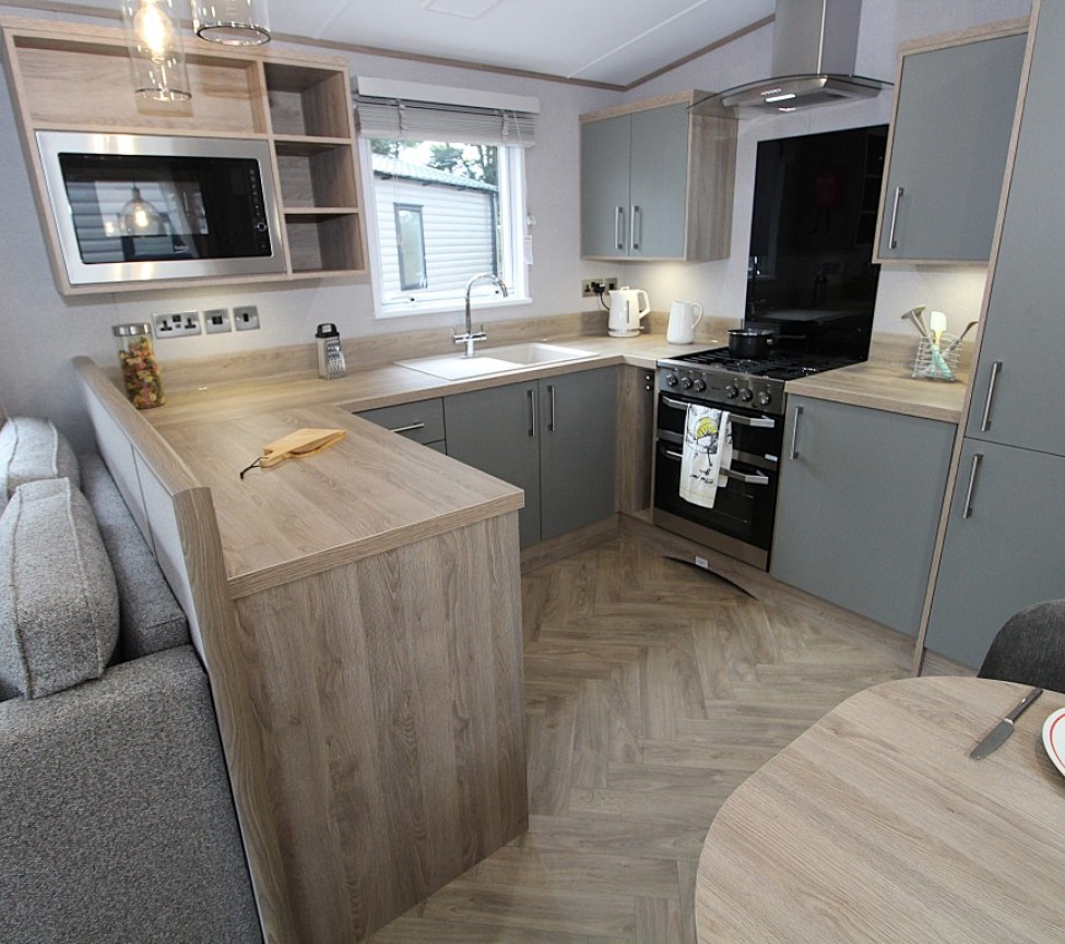 ABI St David 2027 38 x 12 2 Beds Modern Fitted Kitchen with Integrated Appliances and Breakfast Bar 