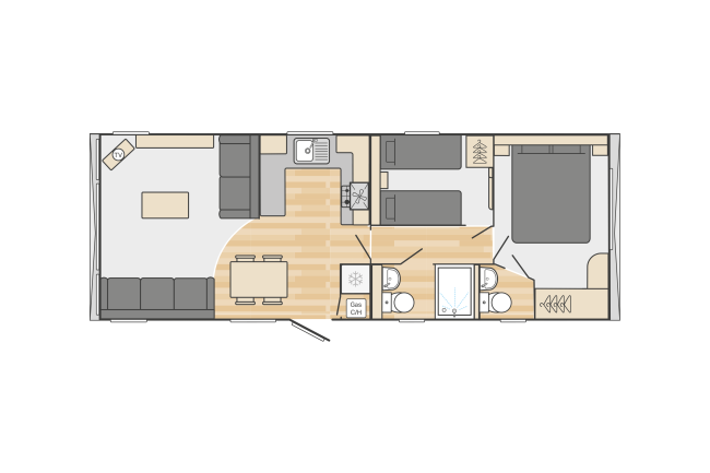 2026 Swift Bordeaux 33 x 12 - 2 Bed Floor Plan