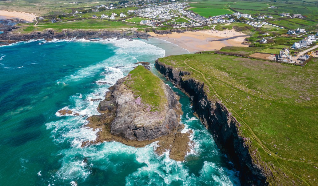 view of Treyarnon Bay Caravan Park from the air