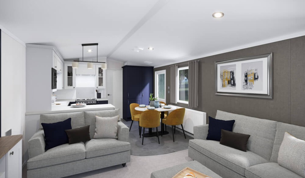 Front to Rear Kitchen, Dining, and Lounge view of the 2025 Swift Margaux