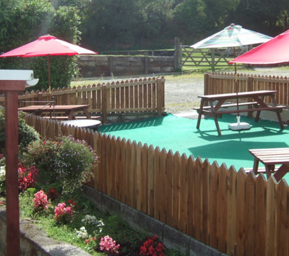 outdoor seating area at Carnmoggas Caravan Park in Cornwall