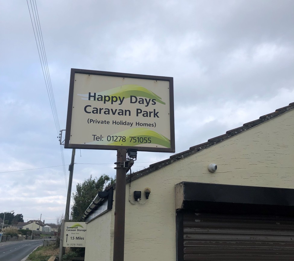 park enterance at Happy Days Caravan Park