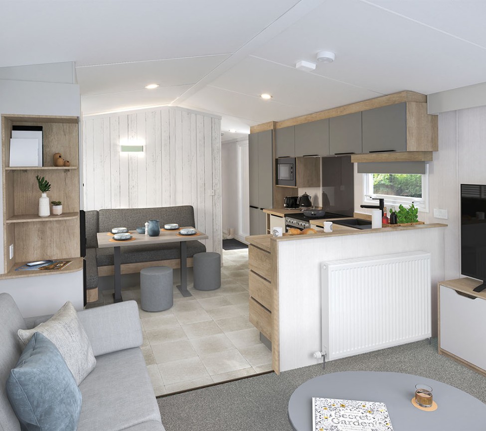 Light and modern interior of the 2024 Swift Moselle static caravan