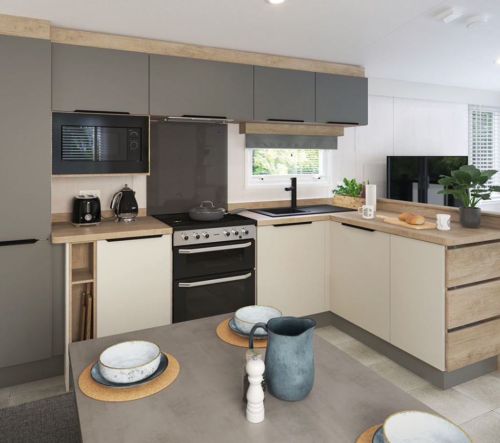 Modern fitted kitchen in the 2024 Swift Moselle for sale
