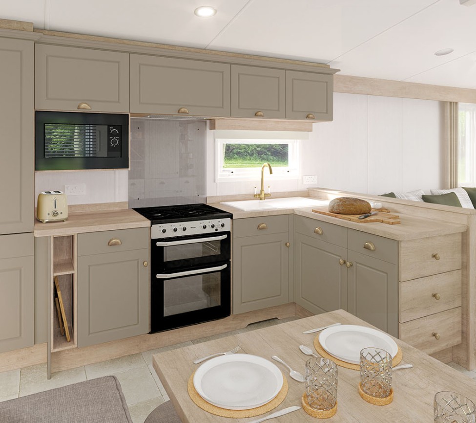 2024 Swift Moselle Lodge modern kitchen with lots of space.