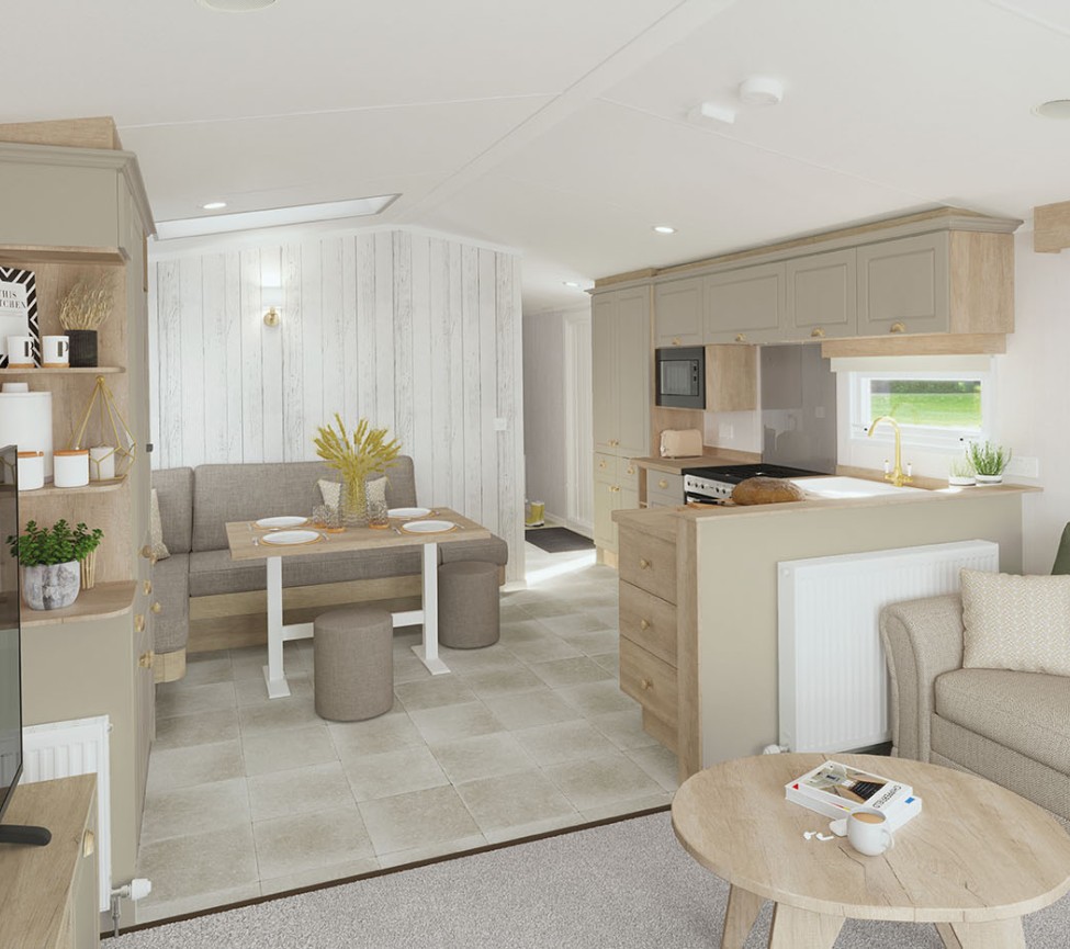 Ultra modern kitchen and dining are in the 2024 Swift Moselle Lodge