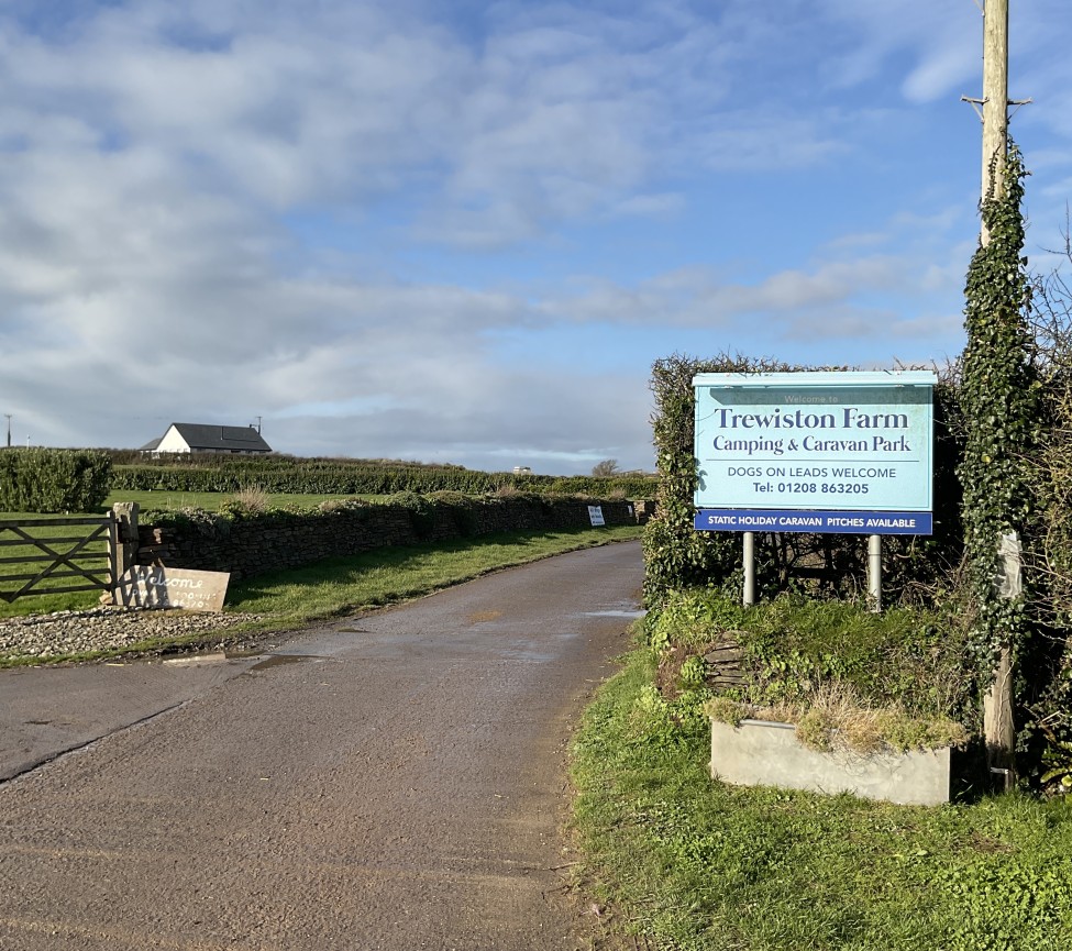 Trewiston Farm Caravan Park enterance sign