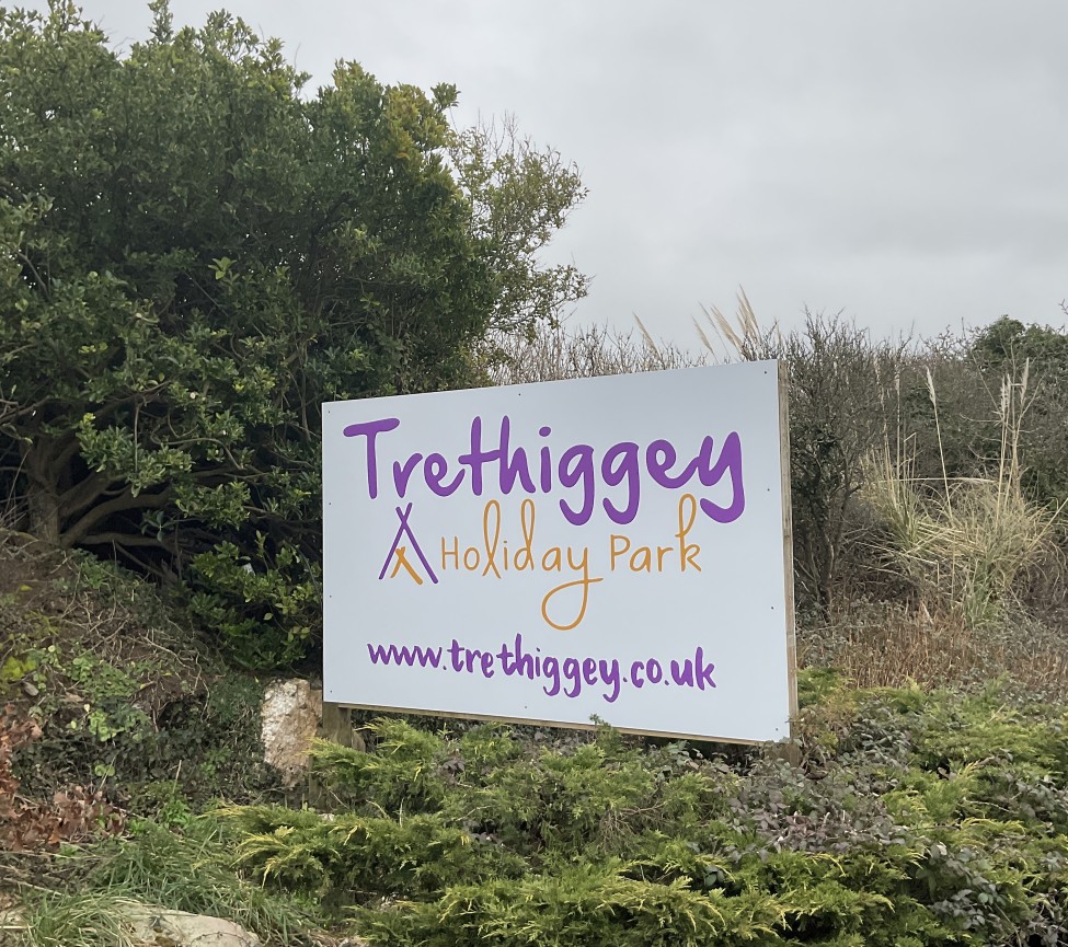 Trethiggey Holiday Park welcome sign