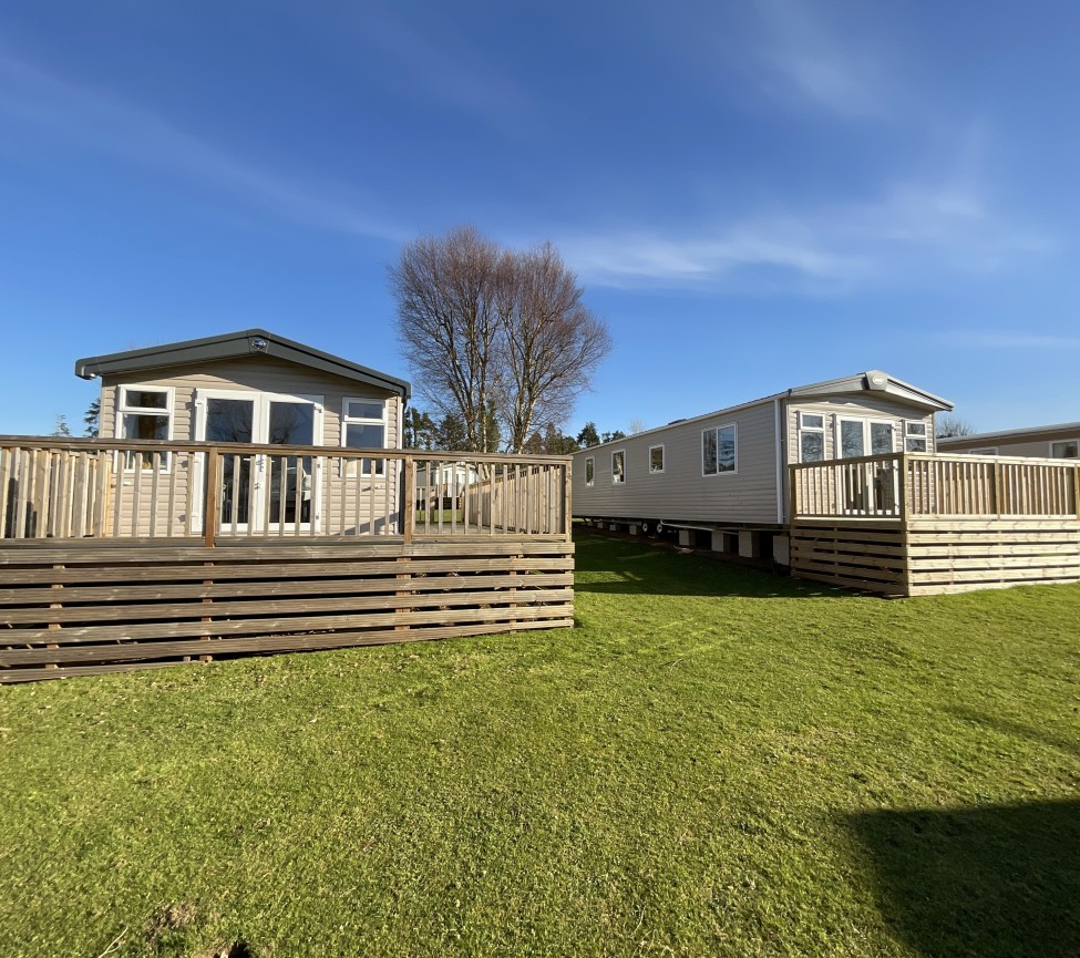caravans with decking are for sale at Little Bodieve Holiday Park