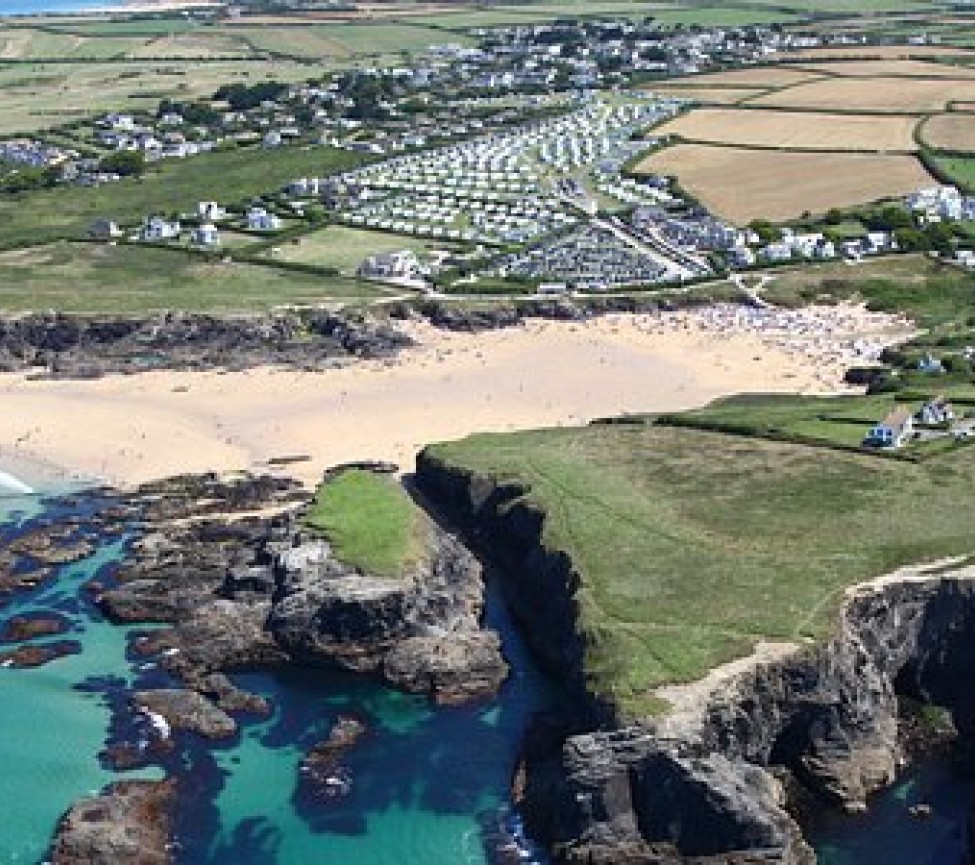 view of Treyarnon Bay Caravan Park from the air