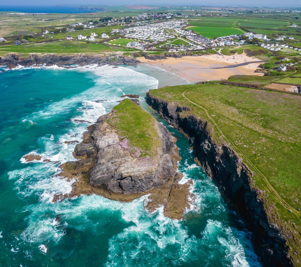 view of Treyarnon Bay Caravan Park from the air