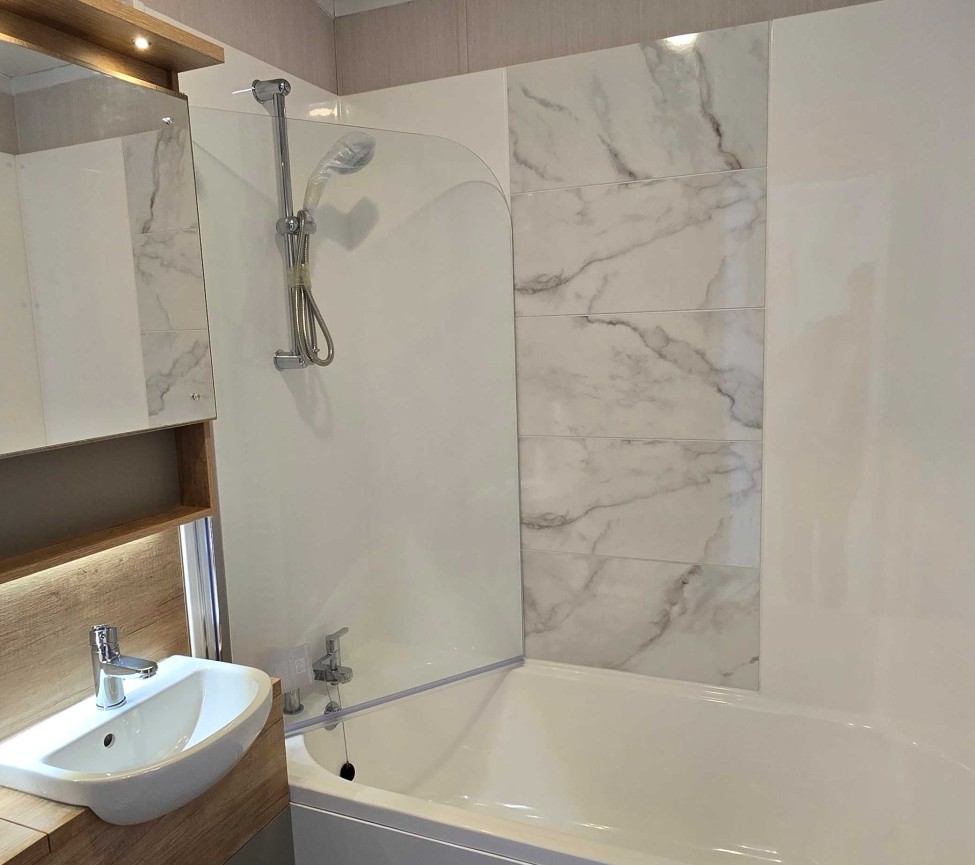 Interior Main Bathroom view of the 2023 Swift Moselle Lodge