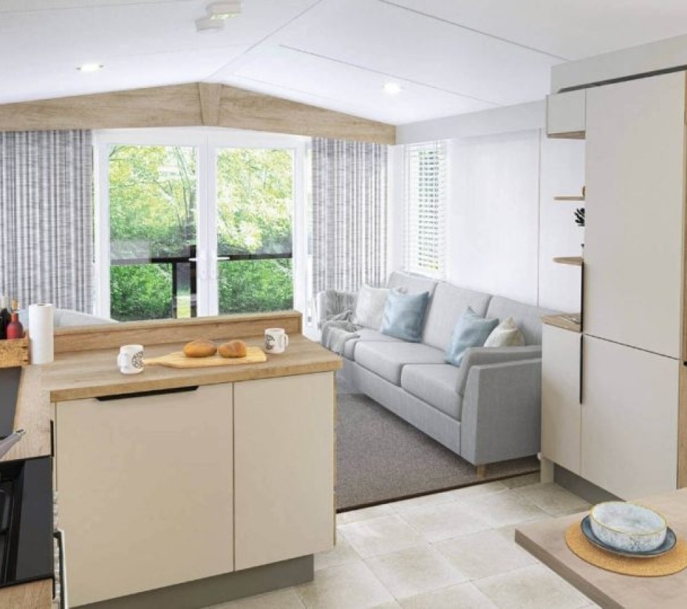 the kitchen and living area of the Swift Moselle