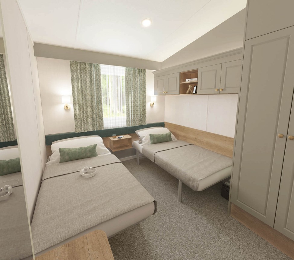 the twin bedroom of the Swift Moselle Lodge