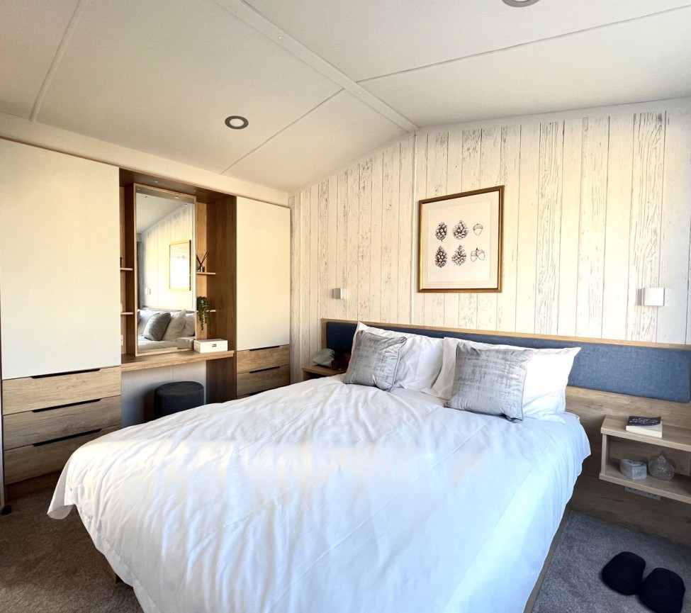 master bedroom of the Moselle Lodge Scandi