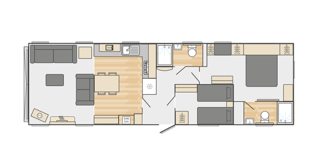 2026 Swift Vendee Lodge 42 x 13 - 2 Bed Floor Plan