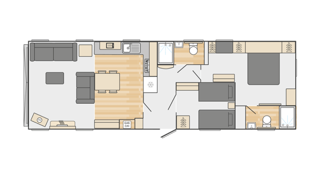 2026 Swift Vendee Lodge 42 x 14 - 2 Bed Floor Plan