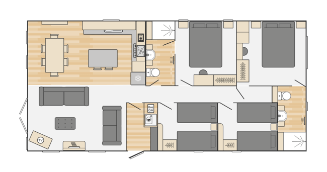 2026 Swift Edmonton Lodge 43 x 20 4 Bed Scandi Floor Plan
