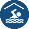 Person swimming under a roof icon